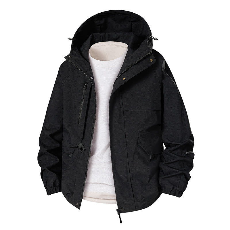 Men's Lightweight Waterproof Functional Jacket with Hood, Multi-Pockets and Raglan Sleeves Mune Fashion