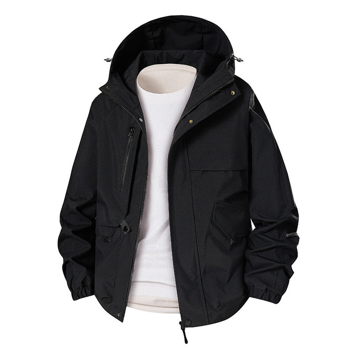 Men's Lightweight Waterproof Functional Jacket with Hood, Multi-Pockets and Raglan Sleeves Mune Fashion
