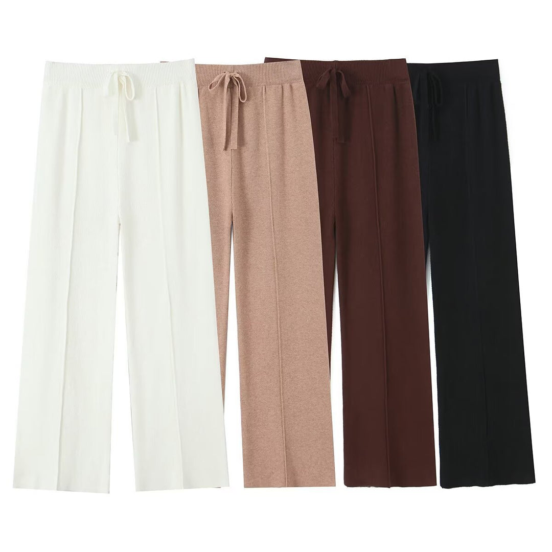 Women's wide-knit trousers with high waist, visible crease and drawstring waistband Mune Fashion