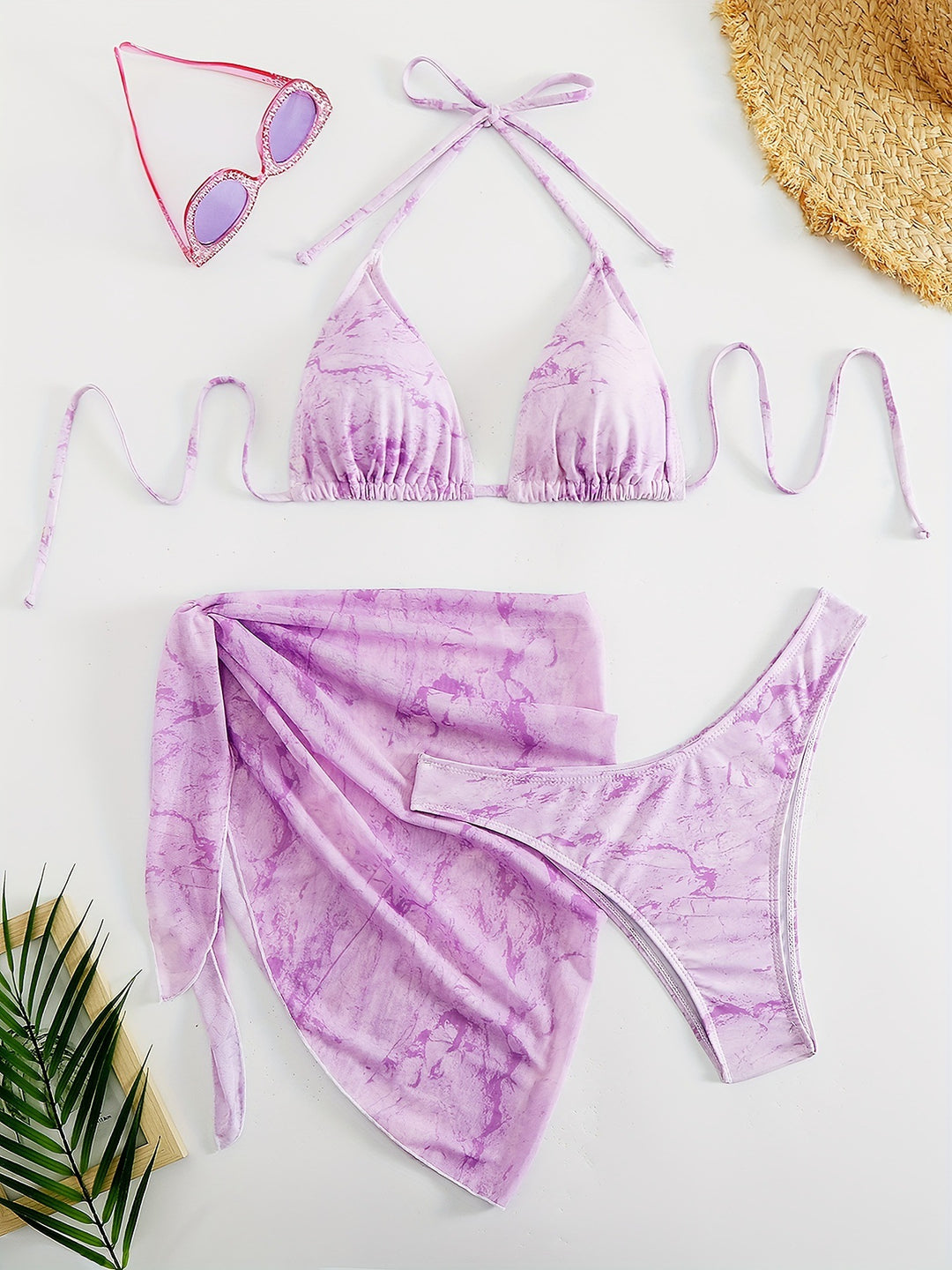 Women's Triangle Bikini Set with Elegant Wrap Sarong Mune Fashion