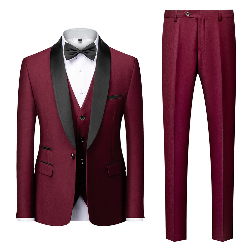 Men's single-breasted tuxedo with shawl collar, vest, and slim fit dress pants Mune Fashion