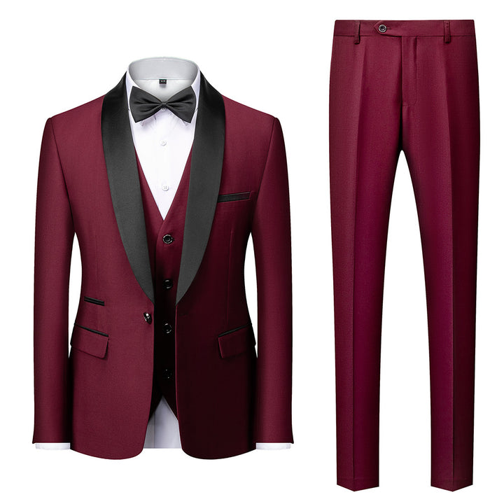 Men's single-breasted tuxedo with shawl collar, vest, and slim fit dress pants Mune Fashion
