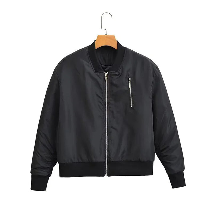 Women nan windproof satin bomber jacket with chest zipper, ribbed cuffs and light thermal lining Mune Fashion