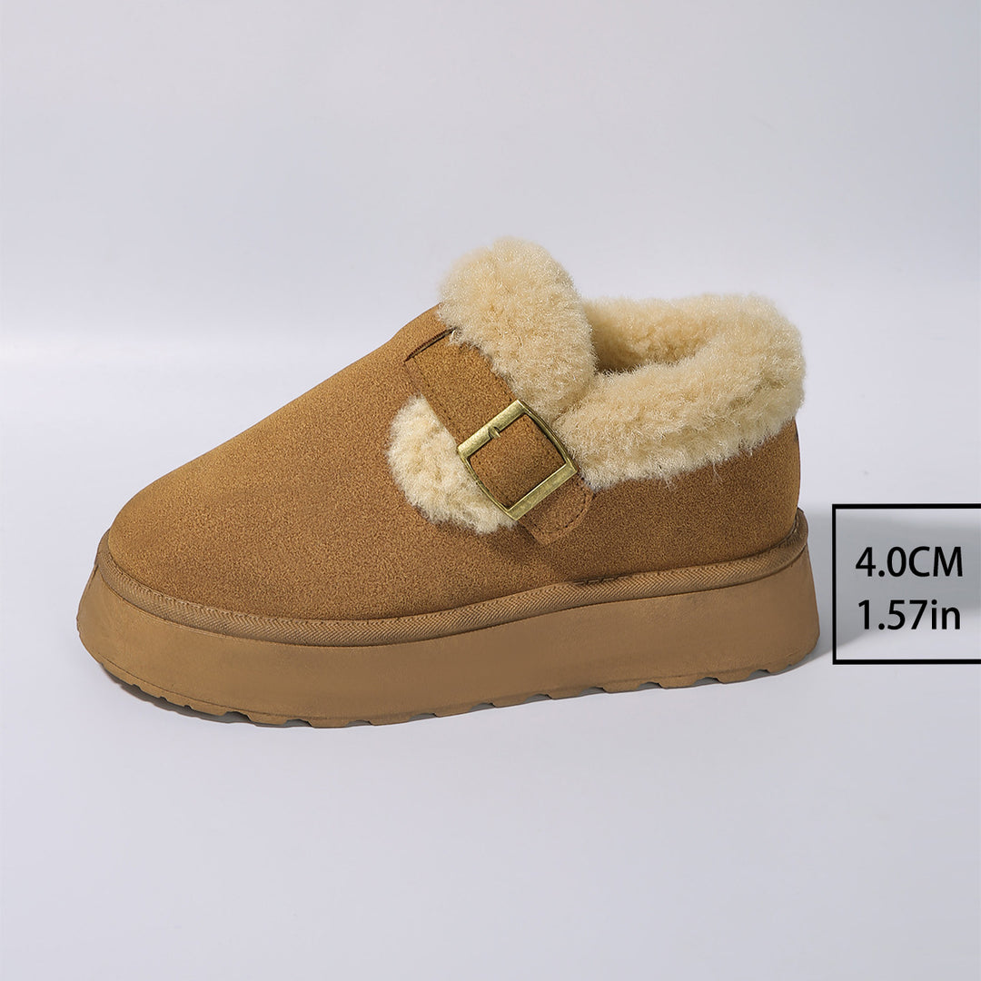 Women's Insulated Platform Slippers with Faux Fur Lining and Adjustable Buckle Strap Mune Fashion