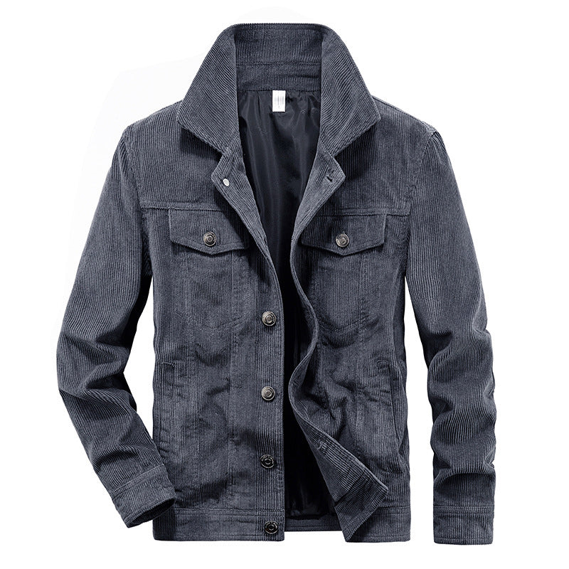 Men's cord jacket in trucker style with fine cord structure and snap button closure Mune Fashion