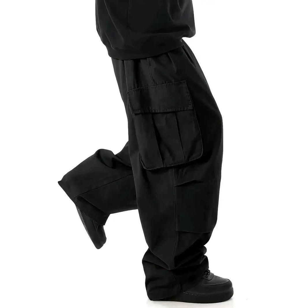 Men's Wide Baggy Utility Cargo Pants with Multi-Pockets and Low Crotch Mune Fashion
