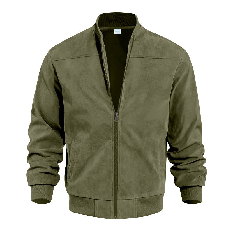 Men's suede bomber jacket with stand-up collar, ribbed cuffs, and full zip Mune Fashion