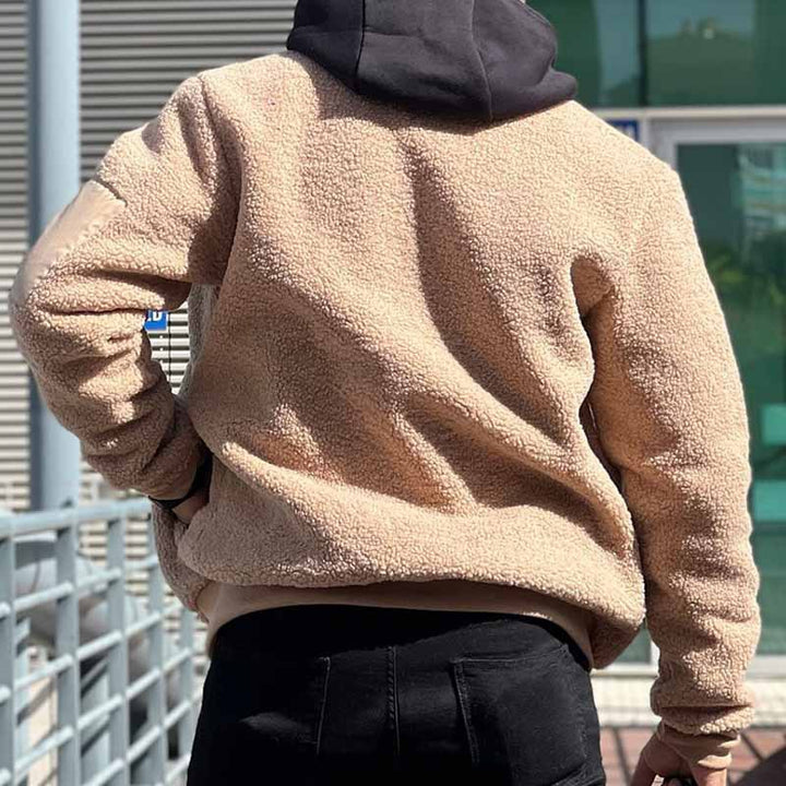 Men's Teddy-Fleece Bomber Jacket with Zipper and Arm Pocket Mune Fashion