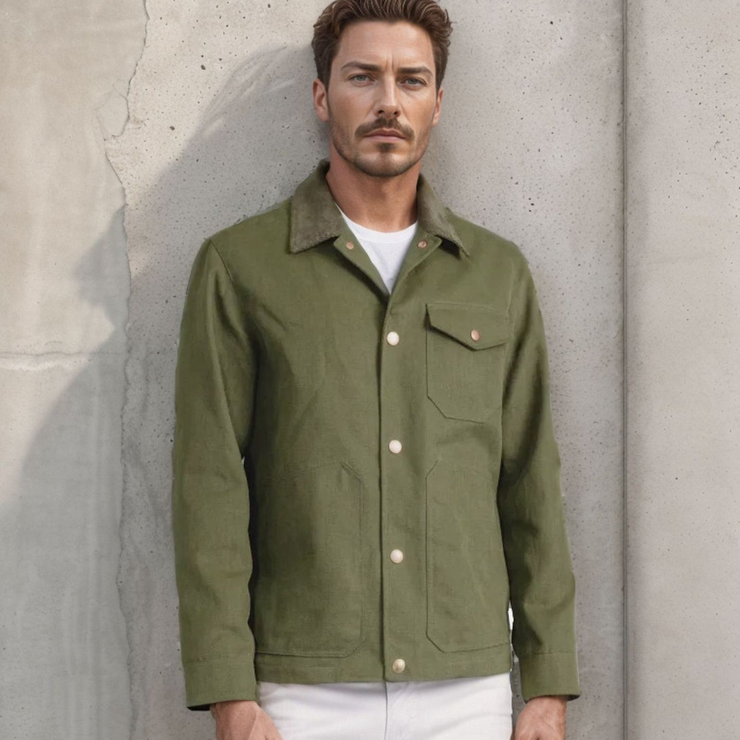 Men's robust canvas chore jacket with cord collar and applied patch pockets Mune Fashion