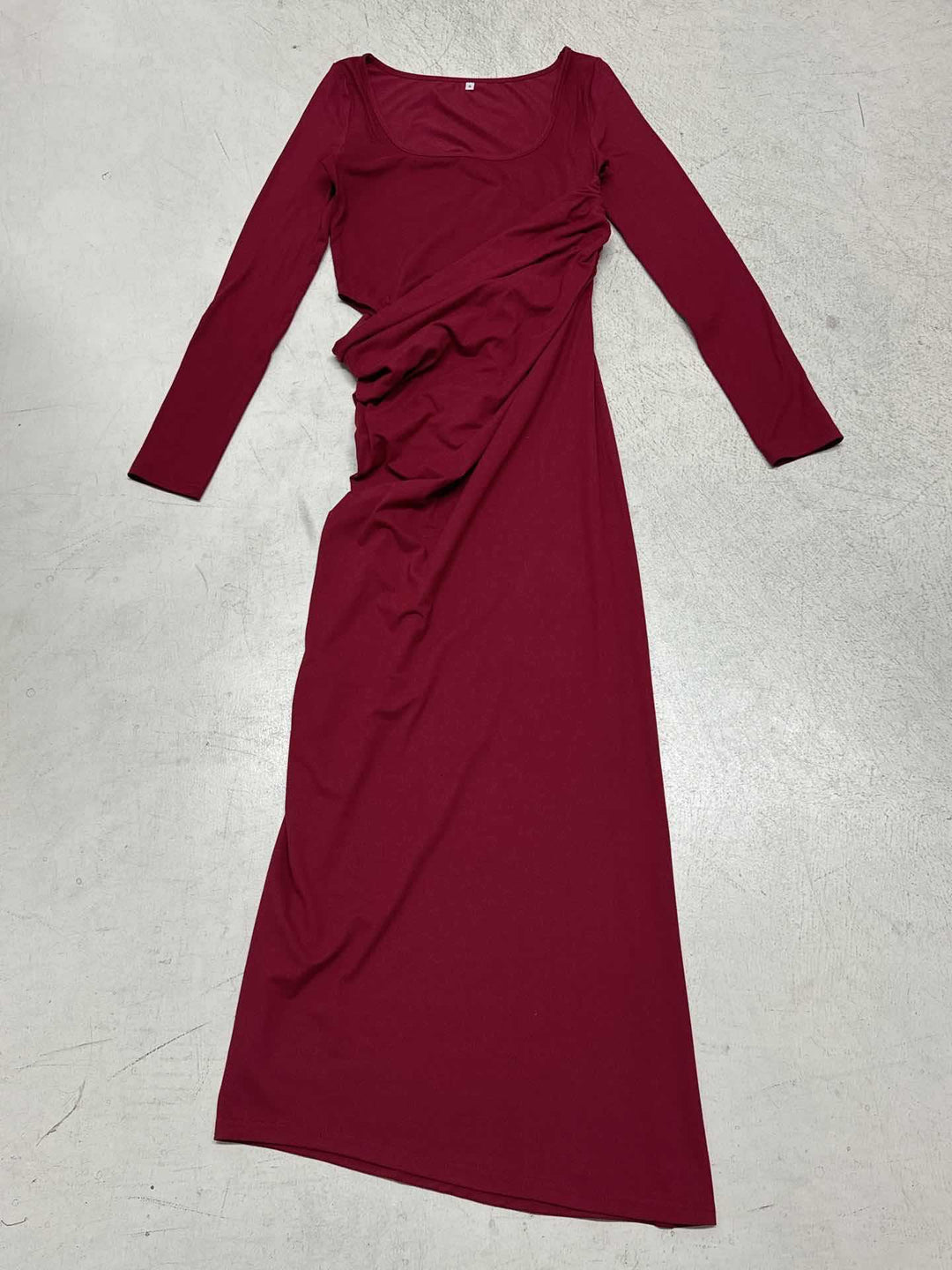Women's Figure-Hugging Maxi Dress with Boat Neck, Side Gather and Stretch Jersey Mune Fashion