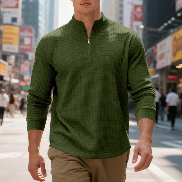Men's structured half-zip waffle shirt with stand-up collar and breathable wearing comfort Mune Fashion