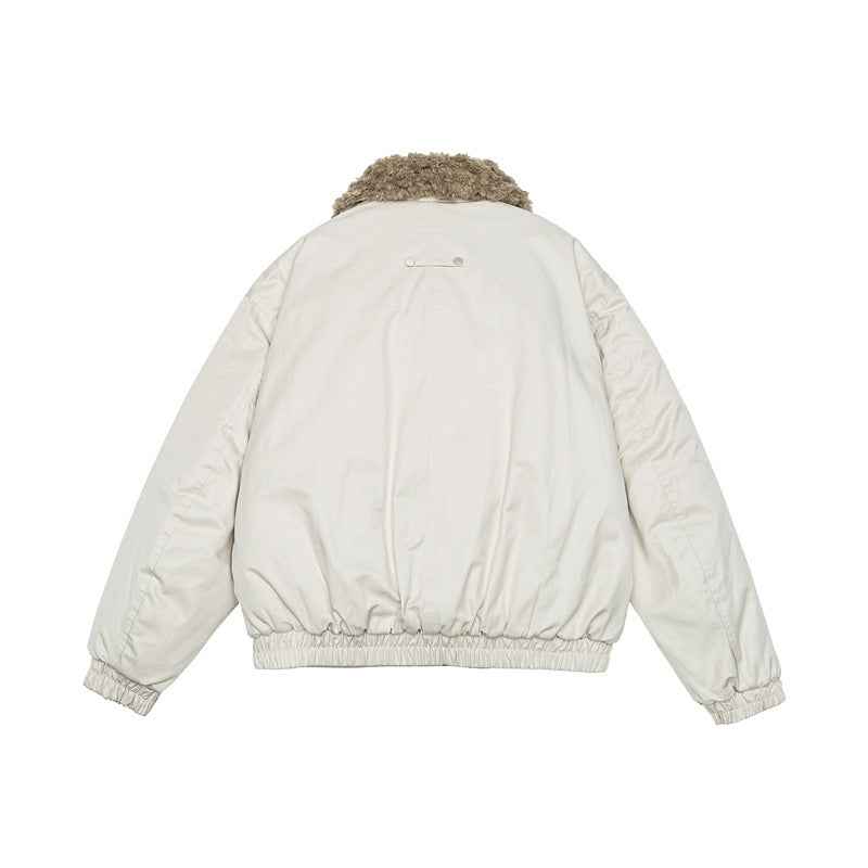 Women's Short Cut Teddy-Lined Blouson Jacket with Faux Fur Collar Mune Fashion
