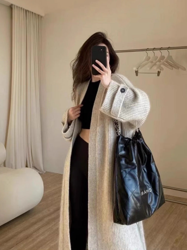 Women's Maxi Long Cardigan made of soft rib knit with wide cuffs Mune Fashion