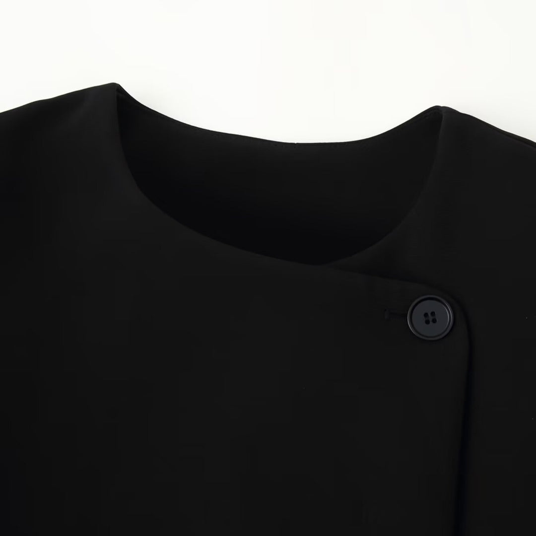 Women's Minimalistic Short Jacket with Asymmetrical Placket and Round Neckline Mune Fashion