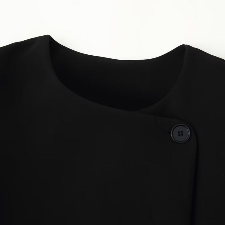 Women's Minimalistic Short Jacket with Asymmetrical Placket and Round Neckline Mune Fashion