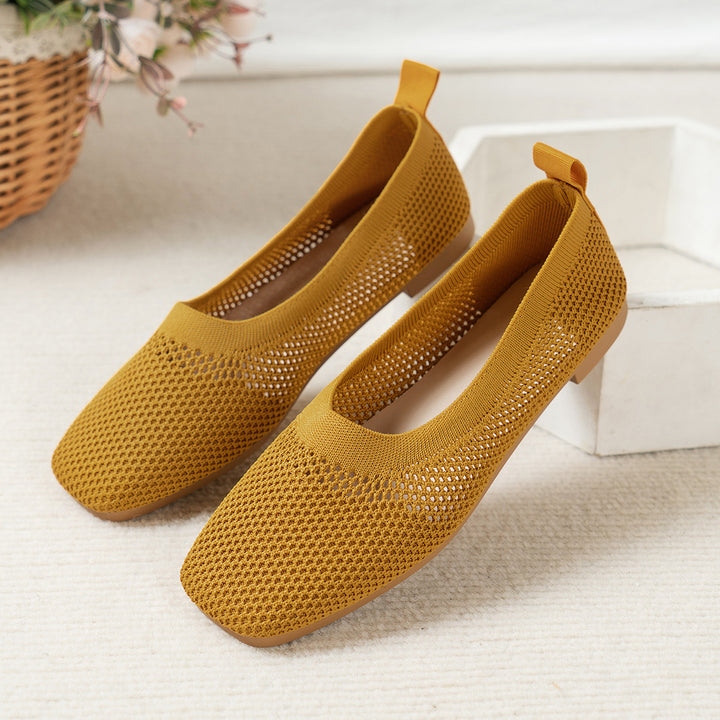 Women Breathable Knit Ballet Flats with Square Toe Mune Fashion