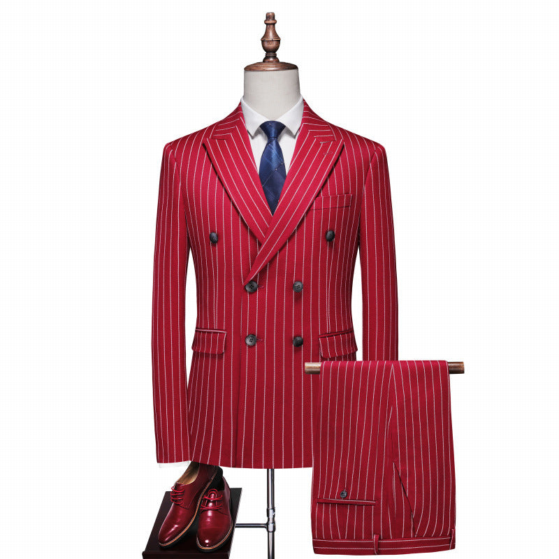 Men's double-breasted pinstripe suit with slim fit blazer and pleated trousers Mune Fashion