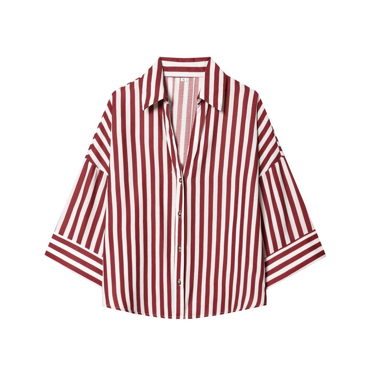 Women's relaxed oversized shirt blouse with wide collar and three-quarter sleeves Mune Fashion
