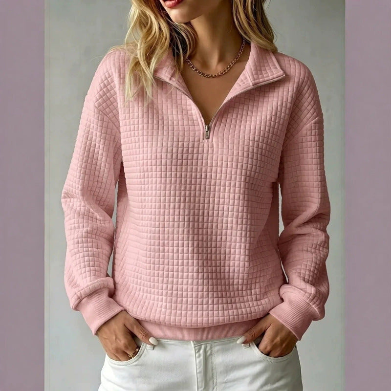 Women’s quilted sweatshirt with half zipper and tile structure Mune Fashion