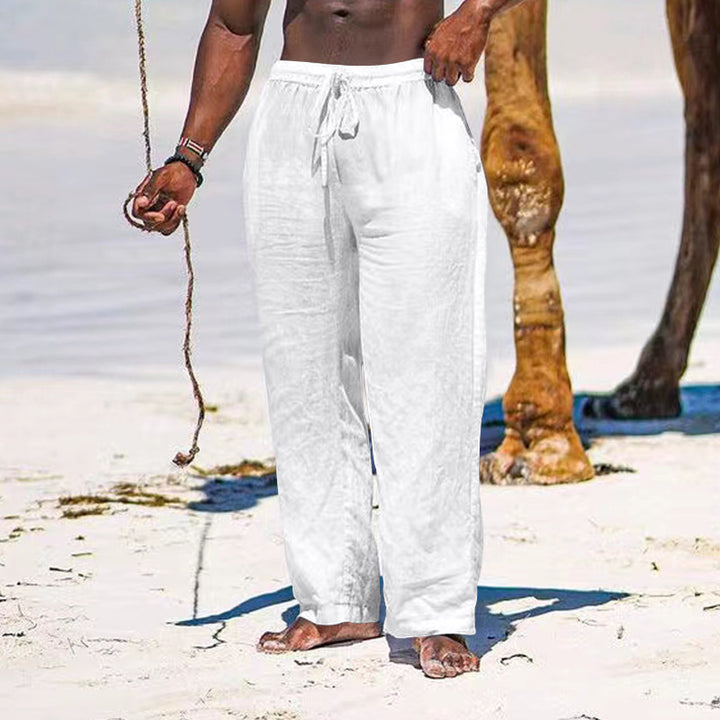 Men's relaxed linen trousers with elastic drawstring, straight leg and side pockets Mune Fashion