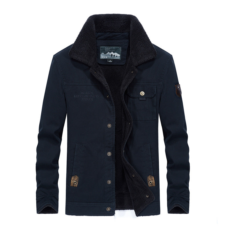 Men's Sherpa-lined canvas trucker jacket with thermal lining and chest pockets Mune Fashion