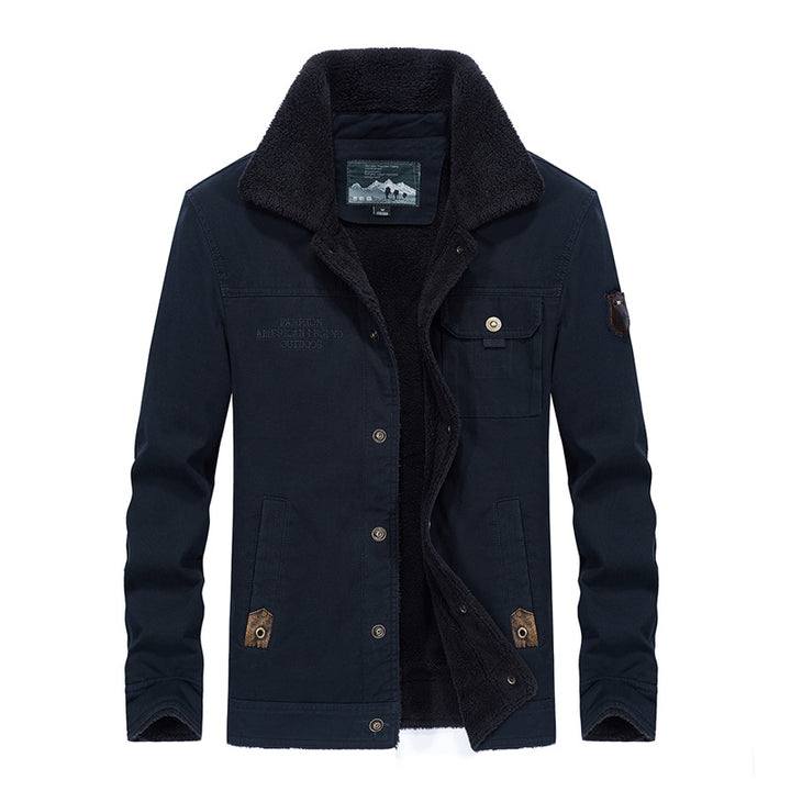 Men's Sherpa-lined canvas trucker jacket with thermal lining and chest pockets Mune Fashion