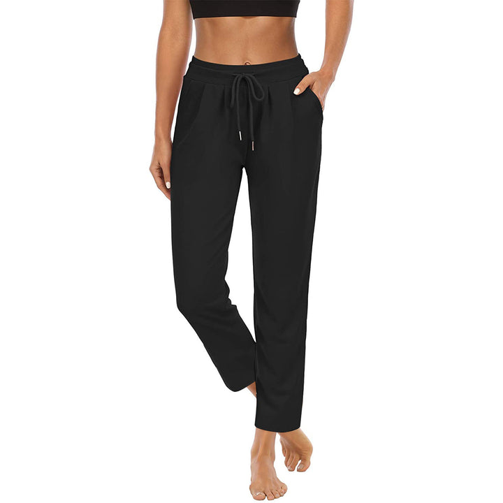 Women's comfortable lounge pants with high waist, drawstring, side pockets, and light stretch. Mune Fashion
