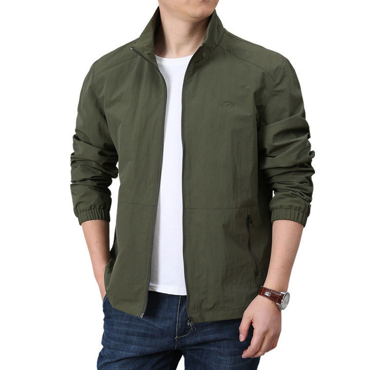Men's Lightweight Wind Jacket with Stand Collar, Elastic Cuffs and Concealed Zipper Mune Fashion