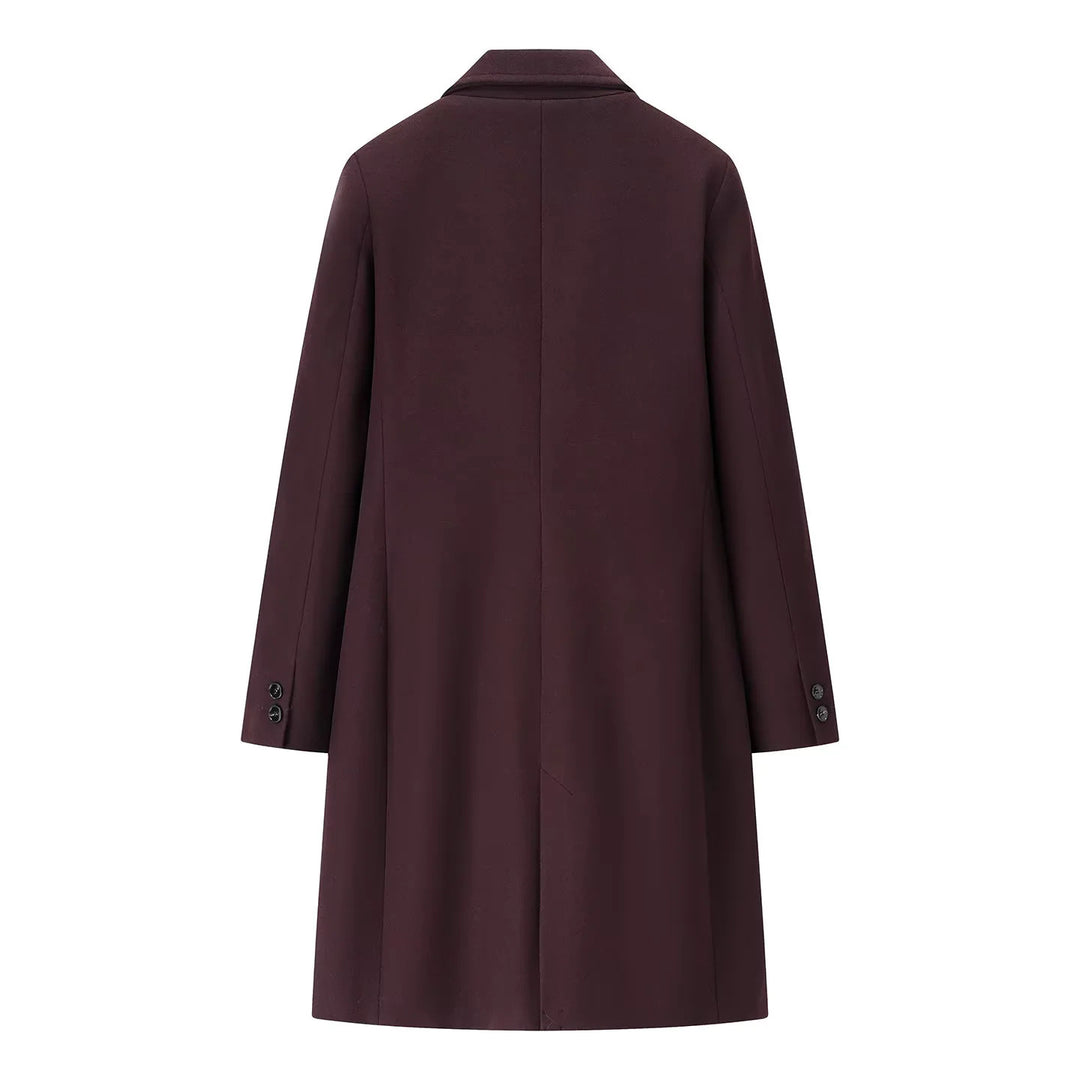 Women's knee-length single-breasted wool blend coat with lapel collar and welt pockets Mune Fashion