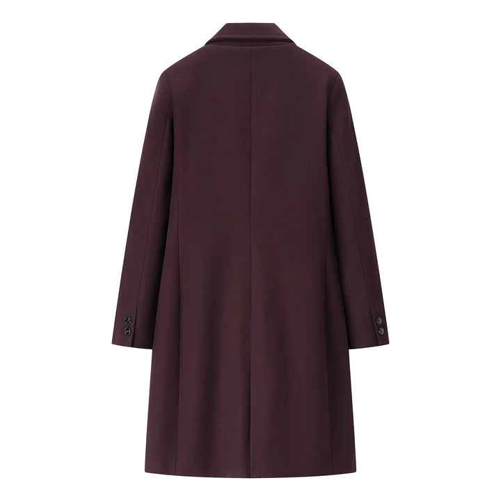 Women's knee-length single-breasted wool blend coat with lapel collar and welt pockets Mune Fashion