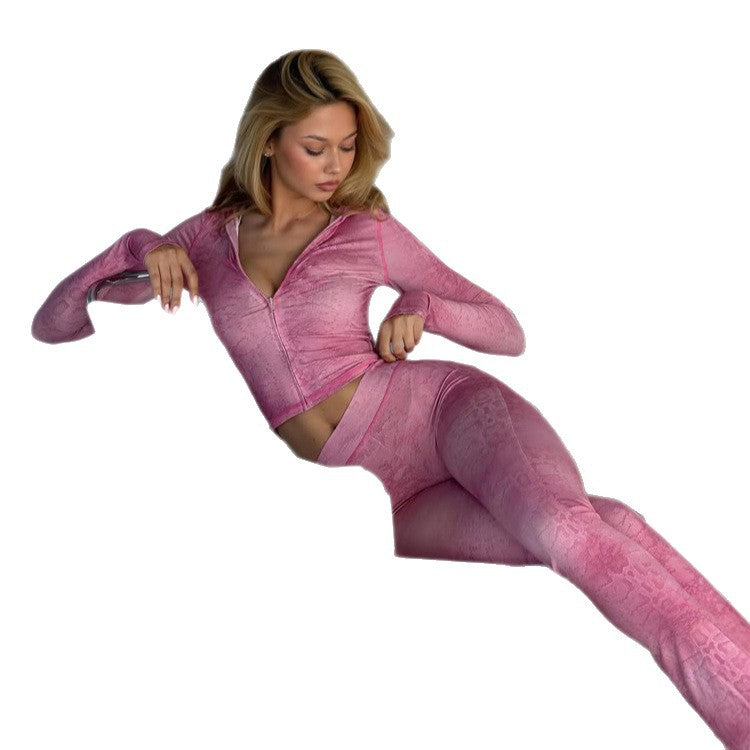 Women's Figure-hugging Lounge Set with Cropped Zip Hoodie and High-Waist Leggings Mune Fashion
