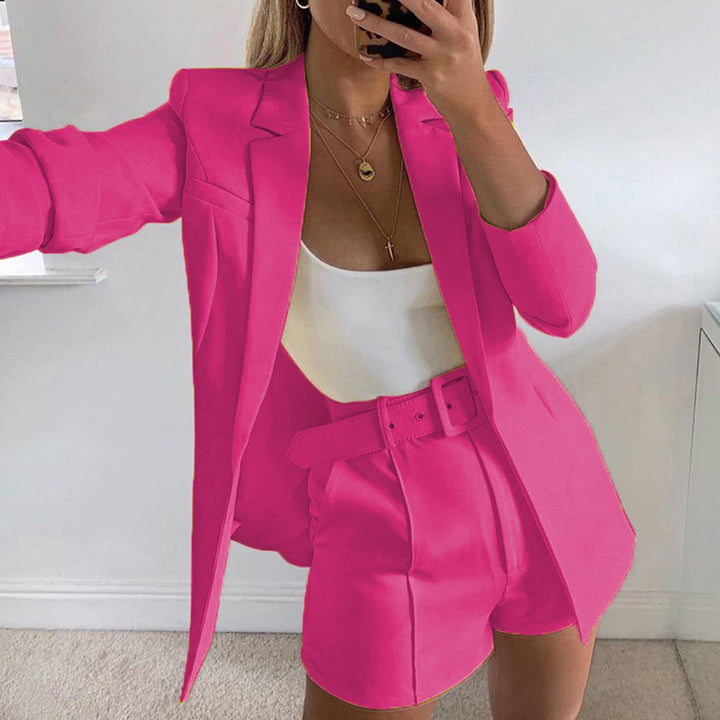 Women's Tailored Longline Blazer with High-Waisted Belt Shorts Set Mune Fashion