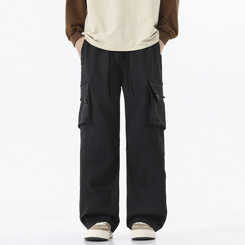 Men's Loose Twill Cargo Pants with Drawstring Waist and Large Flap Pockets Mune Fashion