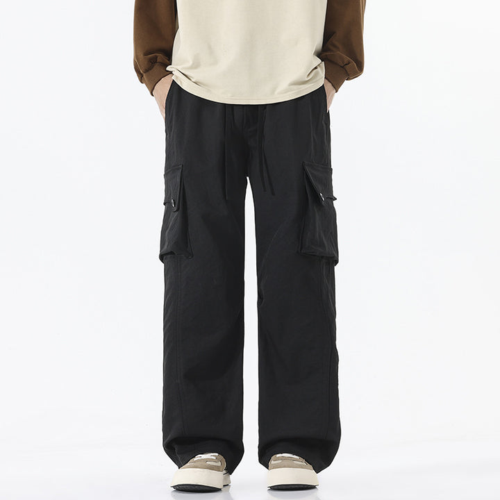 Men's Loose Twill Cargo Pants with Drawstring Waist and Large Flap Pockets Mune Fashion