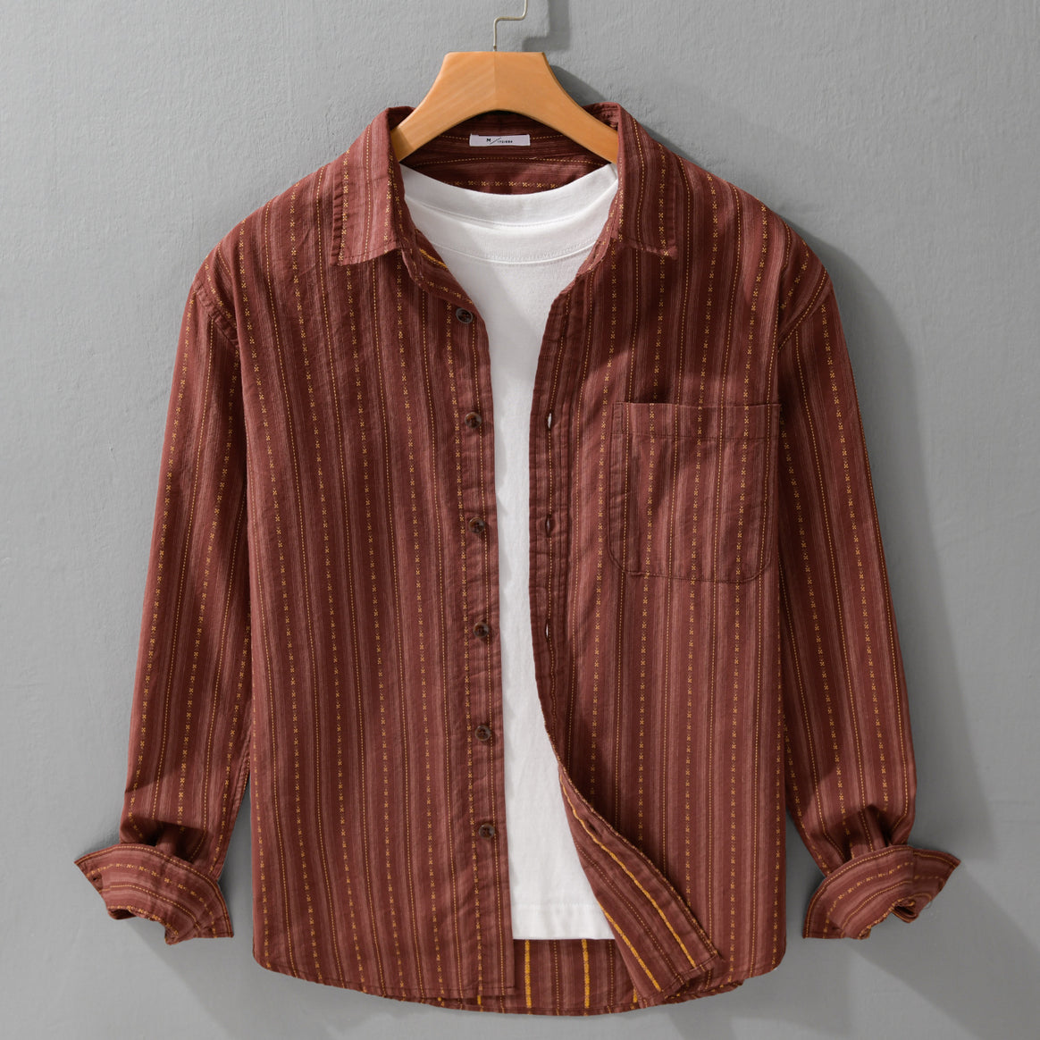 Men's Casual Long Sleeve Overshirt Made of Linen-Cotton Blend with Patch Chest Pocket Mune Fashion