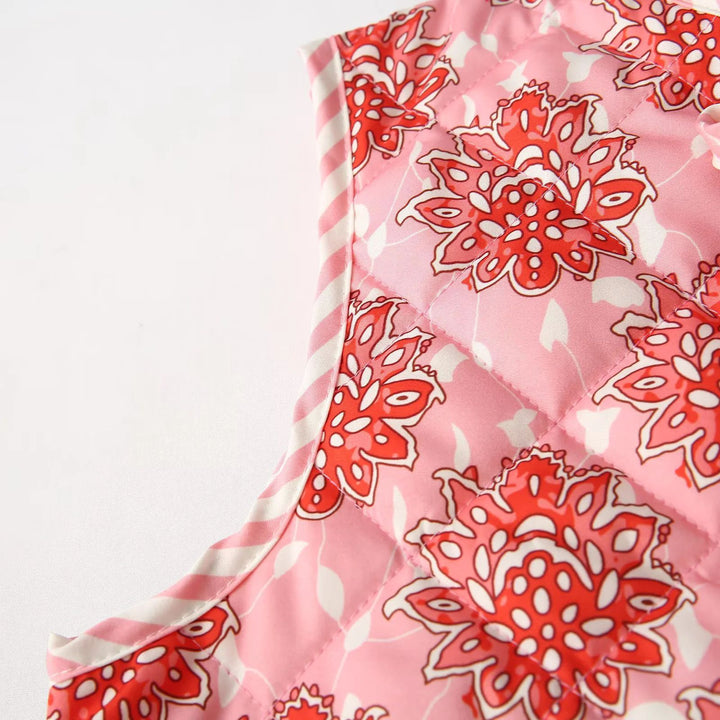 Women's quilted vests with floral all-over pattern and ties Mune Fashion
