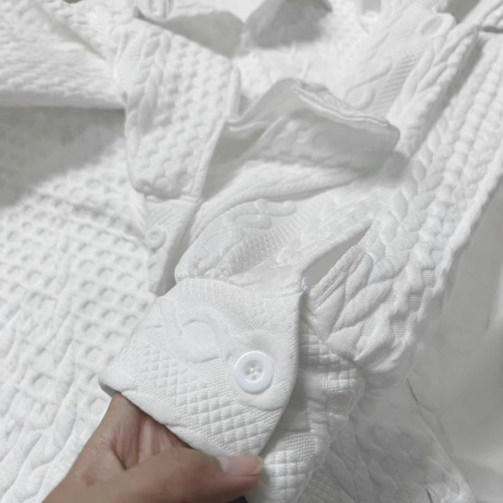 Women Oversized Knit Shirt Jacket with Cable Pattern and Button Placket Mune Fashion