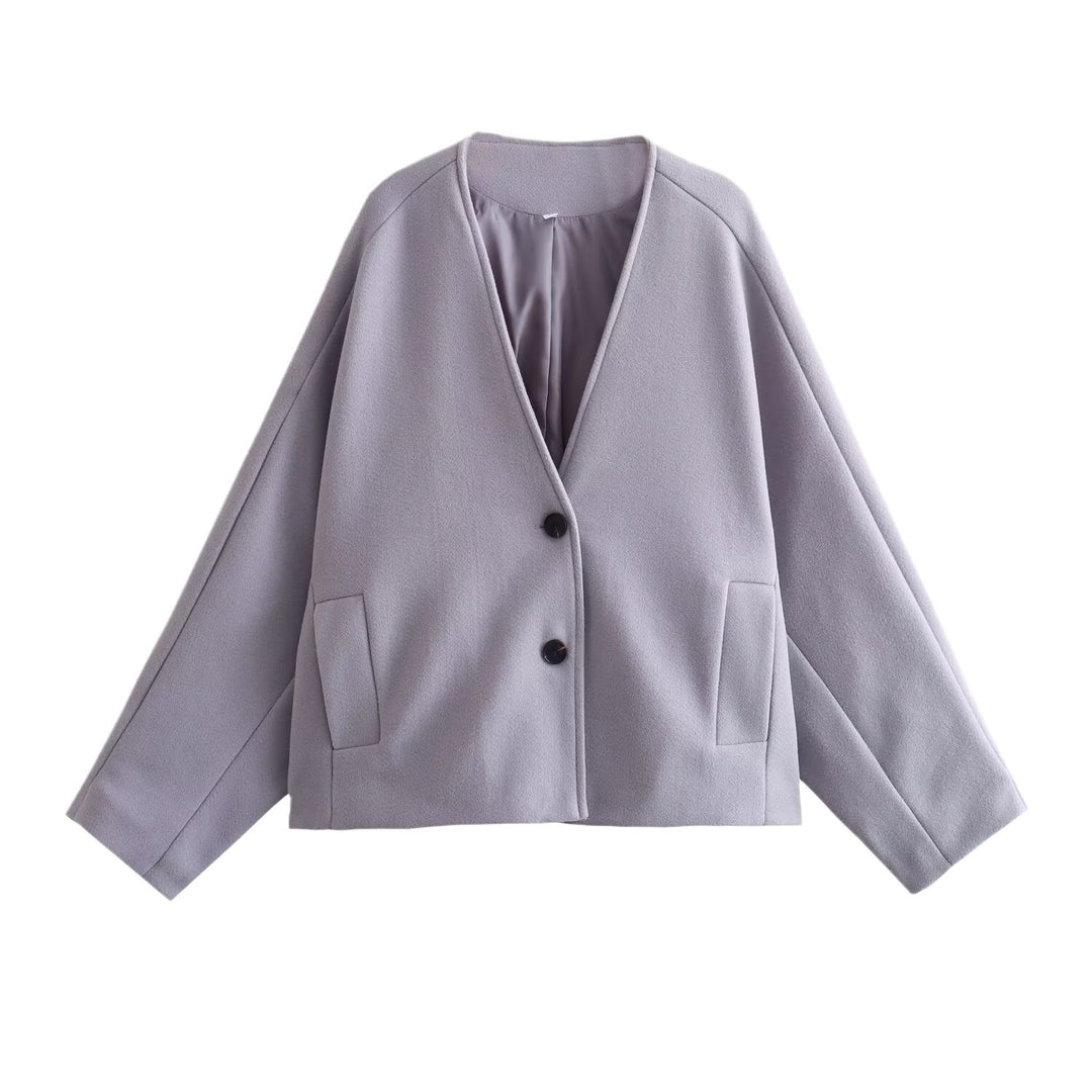 Women's short jacket in boxy cut with V-neck and wool mix Mune Fashion