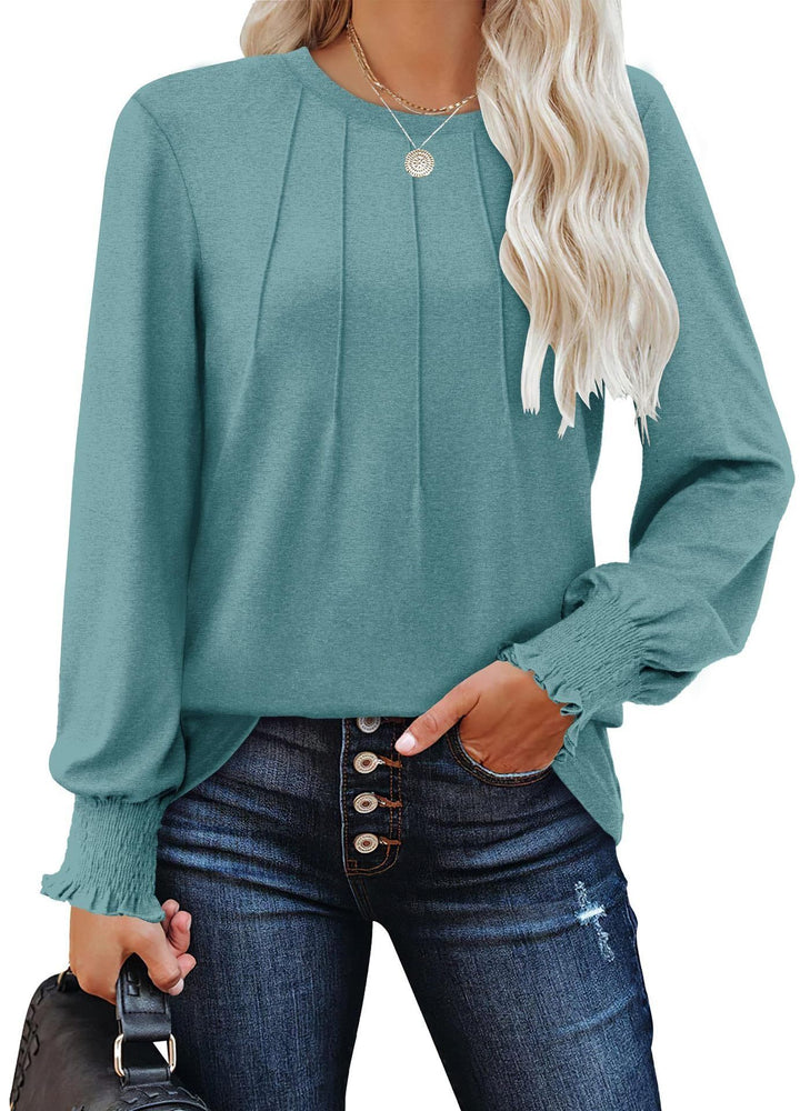 Women's long sleeve tunic with vertical pintucks and gathered ruffle cuffs Drune