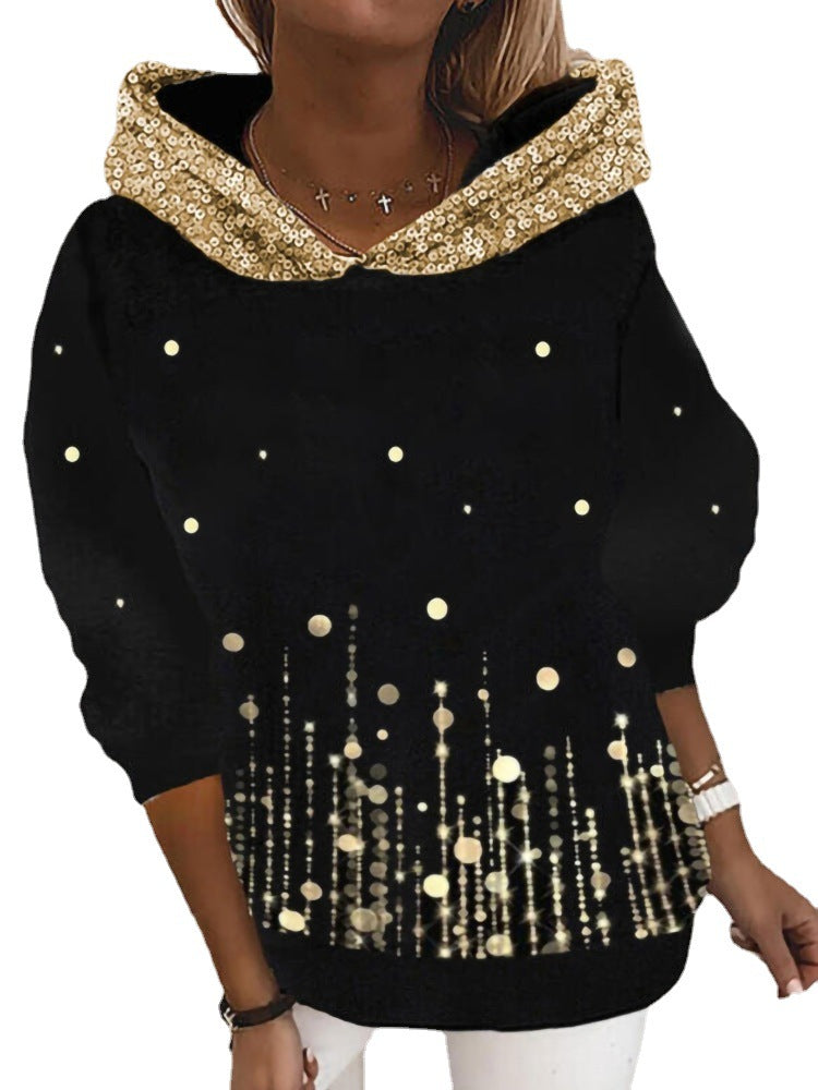 Women's Halloween Hoodie with Pumpkin and Cat Print, Sequin Decoration and Oversize Cut Mune Fashion