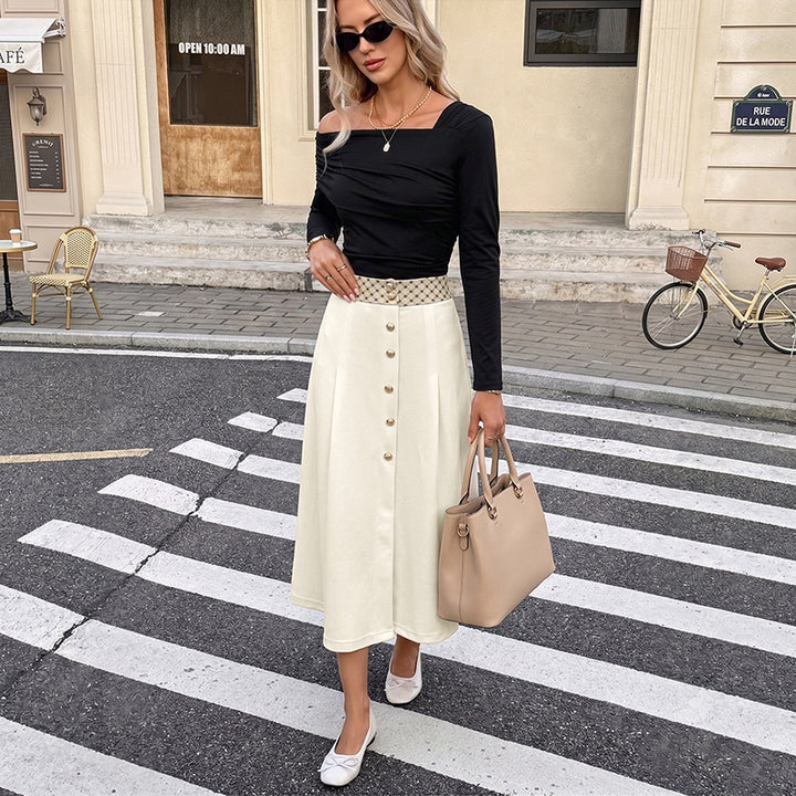 Women Elegant Top with Asymmetric Cut and Raised Waist Mune Fashion