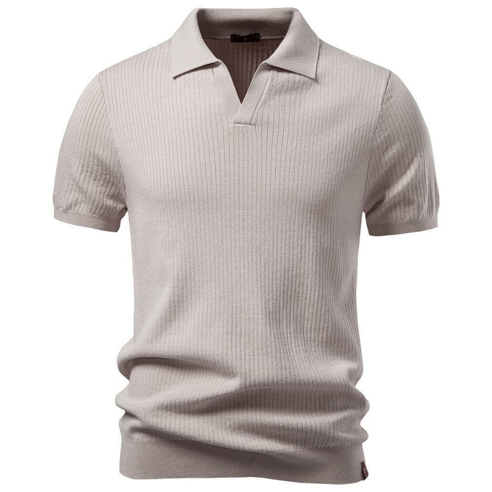 Men's fine ribbed short-sleeve polo shirt with open Kent collar Mune Fashion