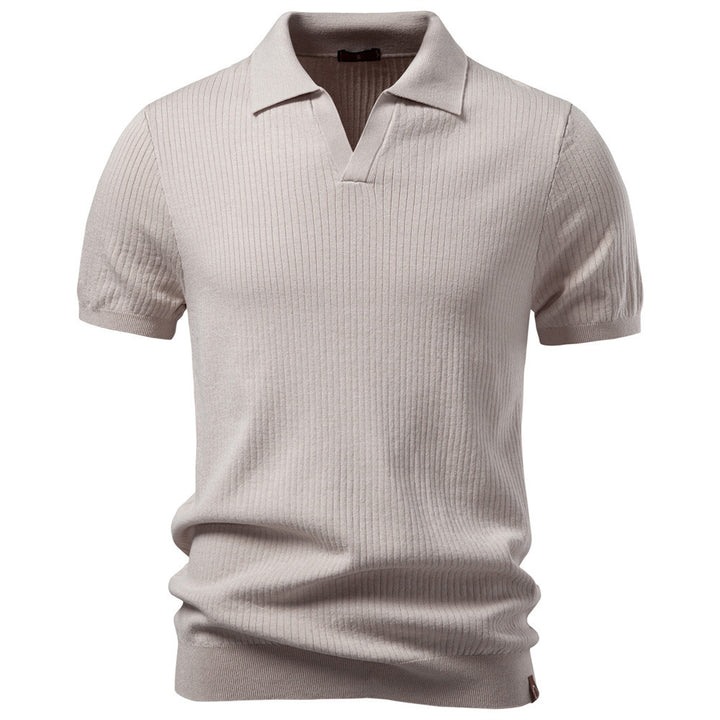 Men's fine ribbed short-sleeve polo shirt with open Kent collar Mune Fashion