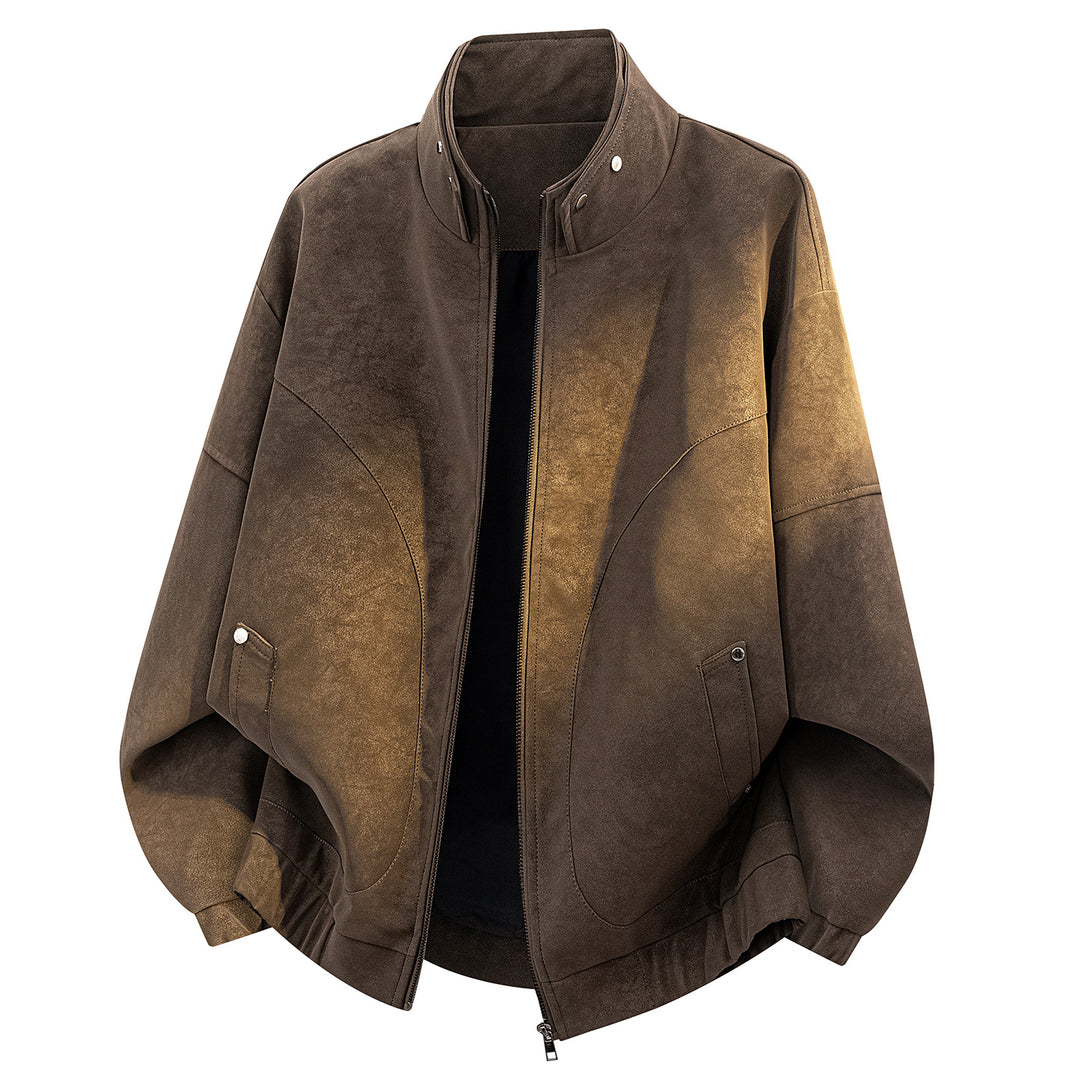 Men's Oversized Velvet-Optic Bomber Jacket with High Stand-Up Collar, Asymmetrical Chest Yoke & Elastic Hem Mune Fashion