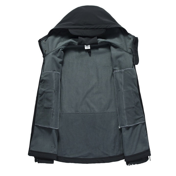 Men's Tactical Softshell Jacket with Hood, Camouflage Pattern and Multiple Zipper Pockets Mune Fashion