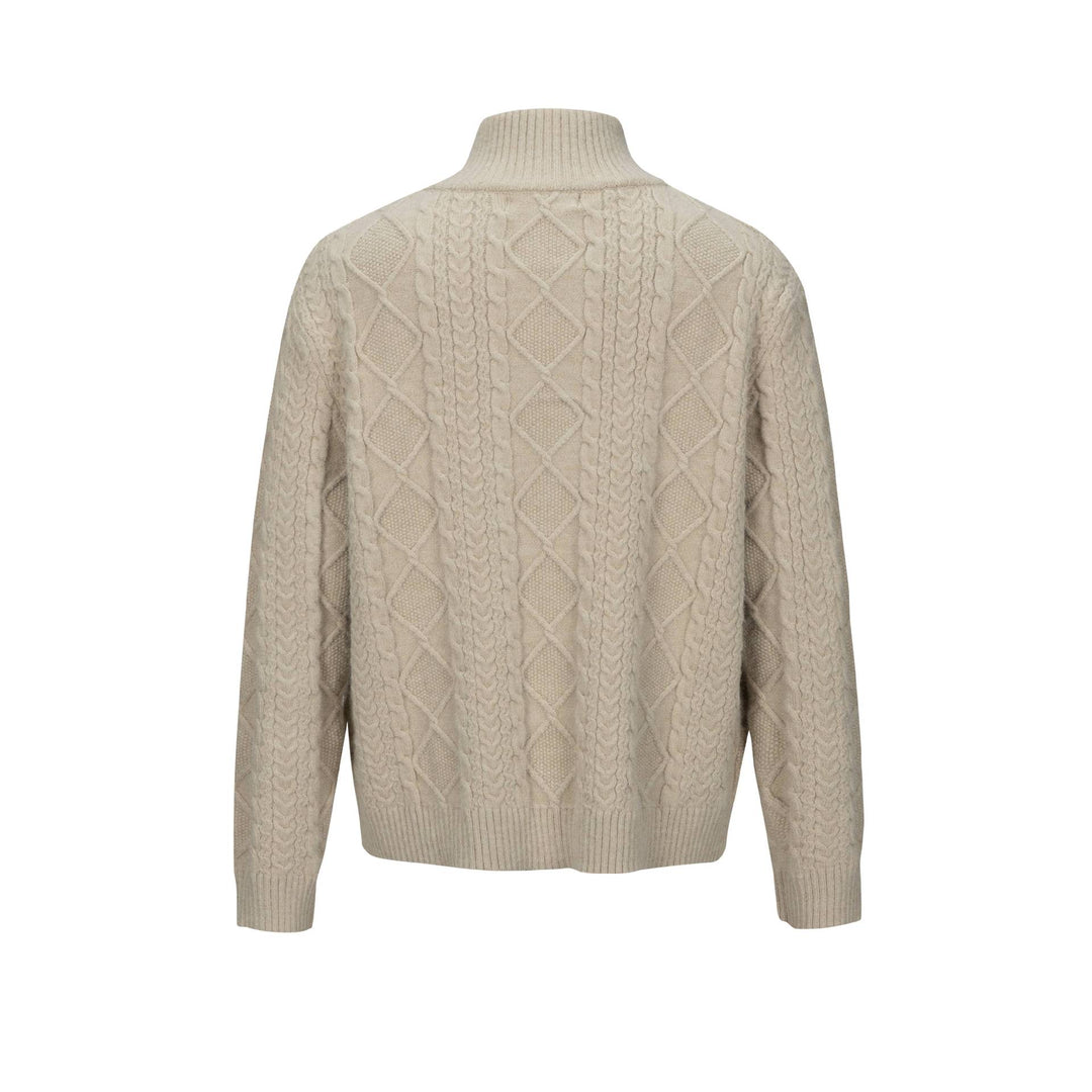 Men's knitted zip jacket with cable pattern and high stand-up collar Mune Fashion