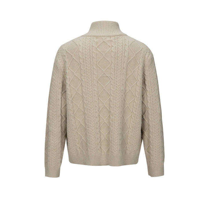 Men's knitted zip jacket with cable pattern and high stand-up collar Mune Fashion