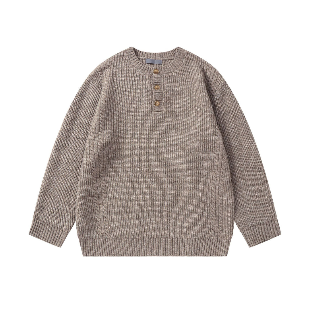 Unisex knitted sweater with Henley button placket and cable pattern Mune Fashion