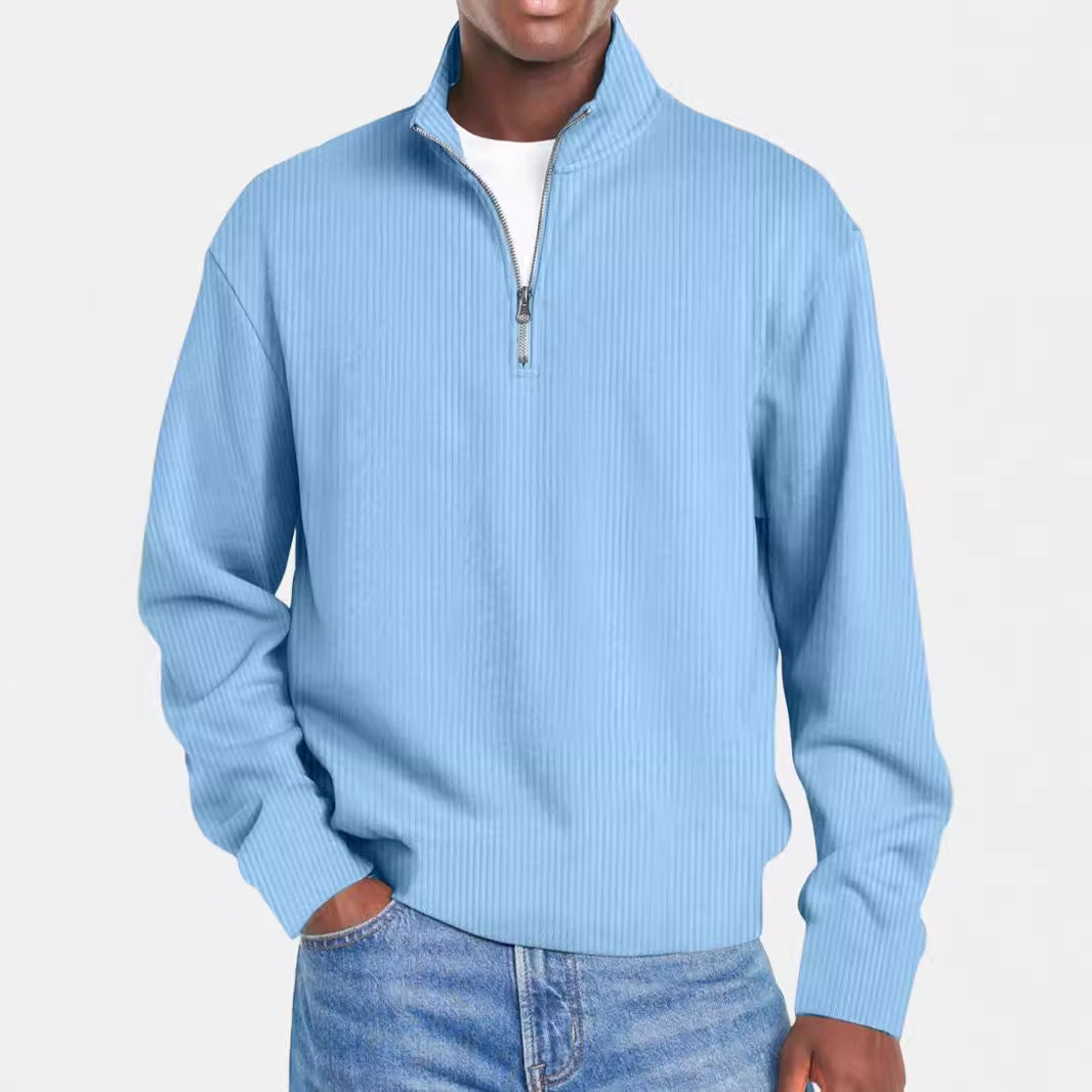 Men's ribbed troyer pullover with half zip and stand-up collar Mune Fashion