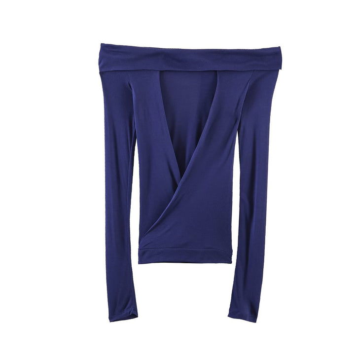 Women Off-Shoulder Wrap Top with Tie Belt and Ribbed Structure Mune Fashion